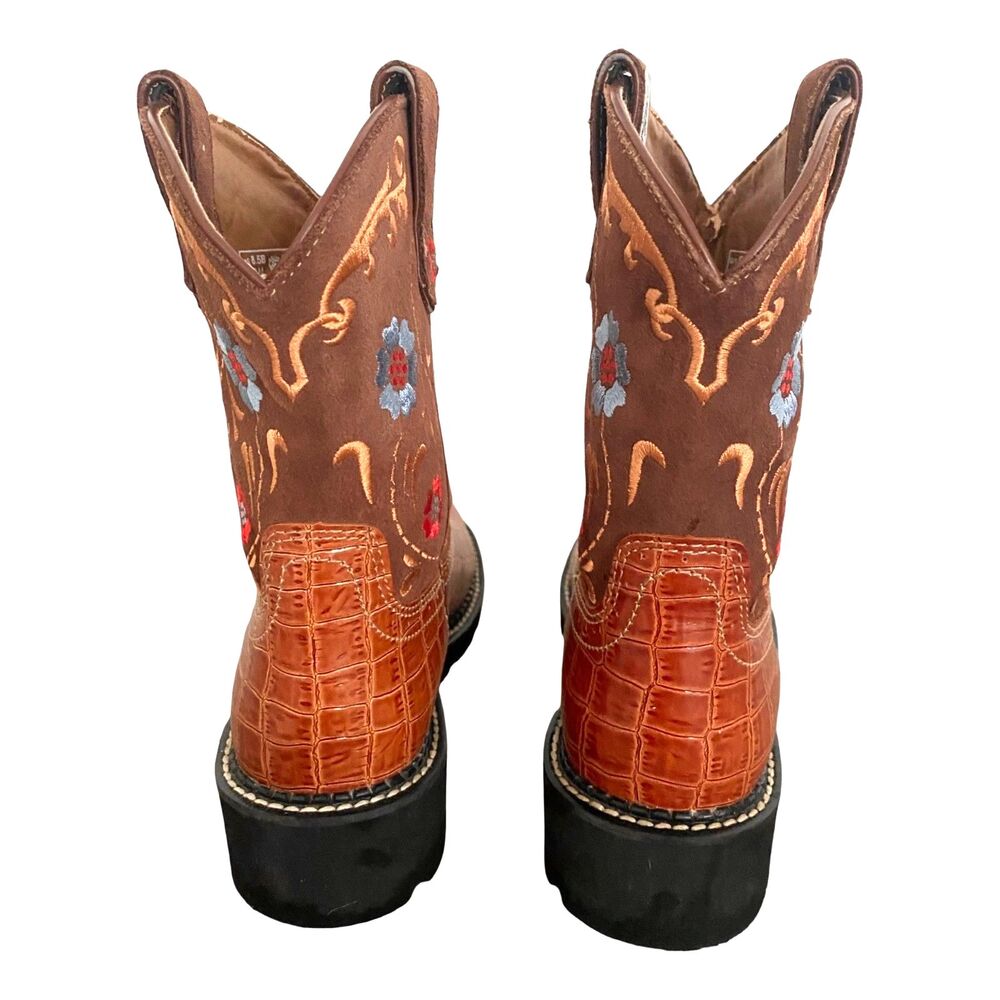 Ariat Fatbaby Embroidered Women's Boots 8.5 B Brown Leather Round Toe Chunky - Picture 3 of 7